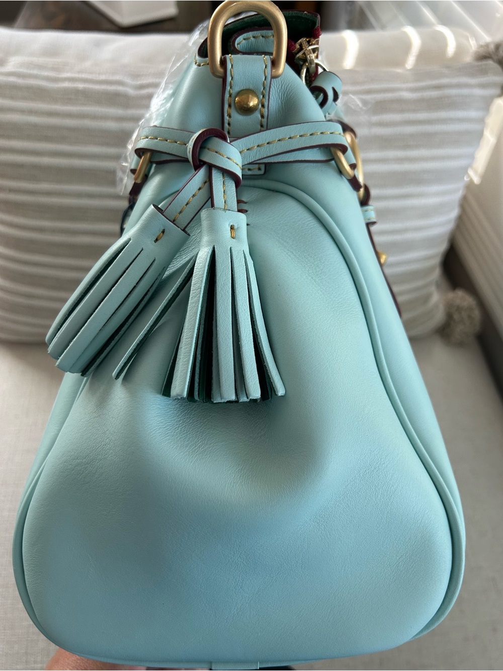 Dooney & Bourke Florentine Leather Satchel Pale Blue Large NWT - Picture 3 of 8